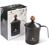 VIENESSO Milchaufschäumer (Manuell/Hand) aus Edelstahl - Milk Frother/Milchschäumer mit Doppelsieb: erzeugt cremigen Milchschaum für Kaffeespezialitäten, inkl. Barista E-Book (400 ml)