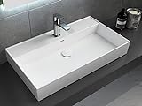 Aqua Bagno | Modernes Waschbecken weiß, Loft Air Design, Keramik Waschbeckenaufsatz, Waschtisch eckig | 812 x 466 mm