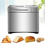 650W Brotbackautomat Brotbackmaschine Edelstahl Bread Maker Toastbrotbackautomat Vollautomatische mit 15 Stunden Timing-Funktion, 19 Programme, Warmhaltefunktion, 1000g