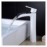 OUSIKA Messing-Waschbecken-Hahn-warmer und kalter Wasserfall-Hahn-Einhebel-Schwarz/Weiß-Badezimmer-Waschbecken-Hahn-Waschtisch-Hahn (Color : White) Mischbatterien (Color : Bianco)