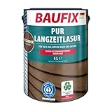 BAUFIX PUR-Langzeitlasur palisander, 5 Liter, wasserbasierte Langzeitlasur mit hoher Haltbarkeit für innen und außen, für alle Holzarten geeignet, witterungsbeständig, UV-beständig