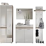 trendteam smart living Garderobe Garderobenkombination 4-teiliges Komplett Set Set One, 222 x 195 x 38 cm in Eiche San Remo Hell (Nb.), Absetzung Weiß Hochglanz mit viel Stauraum