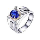 Ring Diamant Herren, Wedding Ring X Bilden Biofarbe 18 Karat Weißgold + 18 Karat Gelbgold 2Ct Saphir Größe 57 (18.1)