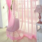 KEKUYA Halbtransparenter 2 Paneele Vorhang Voile Tüll Fenster Balkon Ring Top Ösen Paneele für Schlafzimmer und Wohnzimmer Gaze Vorhang Dekorativ - B 140 x L 213 cm - Rosa