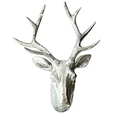 SIDCO Deko Figur Hirsch Wandschmuck XXL Hirschkopf Hirschgeweih Silber Wanddeko Geweih