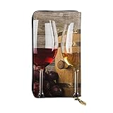 ASEELO Rotwein Galsses & Trauben mit Holzgeldbörsen Geldbörse Herren Geldbörse Leder Geldbörsen für Männer Herren Visitenkarten Geldbörse Schön und großzügig., Schwarz, Einheitsgröße