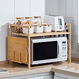 XDAILUYYDS Mikrowellen Regal, Mikrowellenherd aus Bambus, Erweiterbares Mikrowellenständer, Mikrowellenhalter Organizer Küchenregal Stehend, Gewürzregal mit Haken. (1-Lagen)
