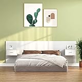 ZEYUAN Kopfteil, Bettrückwand, Bettkopfteil Bezug, Bett Kopfteil, Headboard Cover, Bett Rückwand, mit Nachttischen Hochglanz-Weiß Holzwerkstoff