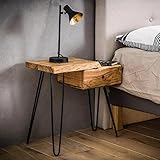 Ringo-Living Massivholz Nachttisch mit Schublade Aluna, Stauraum Nachttisch Industrial Style, stylischer Beistelltisch mit Ablage, Nachttisch Industrie Style, Nachttisch Holz, Nachttisch Braun