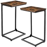 AMHANCIBLE Beistelltisch 2er Set,C Form Couchtisch,Sofatisch mit Metallgestell für Wohnzimmer,Kaffeetisch,Nachttisch Tischplatte aus Holz,Braun