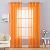 MIULEE 2er Set Voile Vorhang mit Ösen Gardine aus Voile Polyester Ösenschal Transparent Wohnzimmer Luftig Dekoschal für Schlafzimmer Orange 245 x 140cm (H x B), Grommet Top