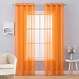 MIULEE 2er Set Voile Vorhang mit Ösen Gardine aus Voile Polyester Ösenschal Transparent Wohnzimmer Luftig Dekoschal für Schlafzimmer Orange 245 x 140cm (H x B), Grommet Top