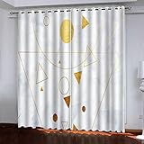 WIRMEC Verdunkelungsvorhang Kinderzimmer Vorhänge Blickdicht H 160 X B 140 cm Gardinen Mit Ösen 2Er Set, 3D Einfacher Goldener Kreis Muster Thermovorhang für Schlafzimmer Küche Fensterdekoration