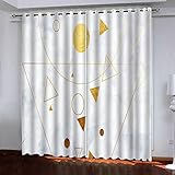 2 Stücke Thermogardine Schlafzimmer Wohnzimmer Modern Digitaldruck 3D Einfache Goldene Geometrie Vorhang Blickdicht Kinderzaimmer Fensterdekoration, Schallschutz Verdunkelungsvorhang 280X260cm