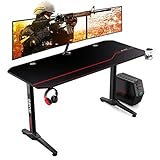 AuAg Gaming Tisch 140 cm, Gaming Schreibtisch Höhenverstellbarer, Gamer Tisch mit Getränkehalter und Kopfhöreranschluss, Gaming Schreibtische for PC Ergonomischer, Computertische 140 X 60 cm, Rotes