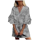 Topassion Cocktailkleid Damen Charme Print Kleider Sommer Kleider Teenager Mädchen Lockere Sexy Outfit Für Damen Strandkleider Baggy Festival Outfit Damen Boho Kleid Damen Gray S