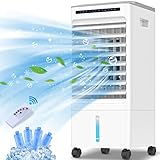 Mobile Klimaanlage 4 in 1 Luftkühler mit Wasserkühlung Ventilator Verdunstungskühler 7h Timer | 3 Modi | 90° Oszillierend | 5L Mobile Klimagerät Mit Fernbedienung 4 Kühlakku Negative Ionenfunktion