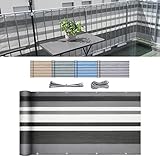 Sekey Balkon Sichtschutz Balkonabdeckung HDPE 220 g/m², Leicht Transparent Wind- und UV-Schutz Wetterfest, mit Ösen, Nylon Kabelbinder und Kordel Graue Streifen 0.75×6m