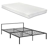 [en.casa] Metallbett 160x200 cm Minimalistisches Bett mit Matratze und Lattenrost Doppelbett Kaltschaummatratze ÖKO-Tex Standard 100 Gästebett Stahl Schwarz