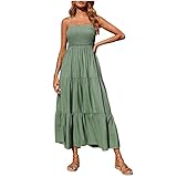 Komiseup Sommerkleid Damen, Strandkleid Damen, Kleider Damen Sommer, Sexy Maxikleid mit Spaghettiträgern für Damen Elegante Einfarbige A-Linie Boho Kleid Stranderkleider Freizeitkleid