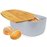 Konzept 11 Brotkasten mit Schneidebrett Holz 2in1 - Brotbox Groß Grau, Brot Aufbewahrungsbox mit Deckel, Spülmaschinengeeignet, Aufbewahrungsdose für Frische Brote und Gebäck