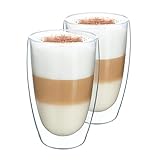 Malachit© Doppelwandige Gläser 450ml 2er Set – Latte Macchiato Gläser, Cappuccino Tassen, Thermogläser aus Borosilikatglas – Kafeegläser Teegläser doppelwandig