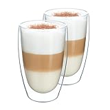 Malachit© Doppelwandige Gläser 450ml 2er Set – Latte Macchiato Gläser, Cappuccino Tassen, Thermogläser aus Borosilikatglas – Kafeegläser Teegläser doppelwandig