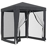 vidaXL Partyzelt mit 4 Mesh-Seitenwänden Gartenzelt Festzelt Pavillon Zelt Gartenpavillon Gazebo Gartenlaube Bierzelt Faltzelt Camping Anthrazit 2x2 m HDPE