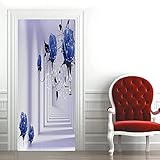 Türaufkleber 3D Türposter Blaue Pflanzenblätter 90 X 200 Cm Selbstklebend Wandbild - Türtapete Fototapete Türfolie - Abnehmbar Wandtapete Wohnzimmer Pvc Wasserdichte Wallpaper Art Wandtattoo - A111