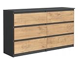 3xEliving Kommode Demi, Sideboard mit 6 Schubladen Anthrazit & Lancelot Eiche,B: 120cm H:79cm T:39cm Verschiedene Großen, Schrank für Wohnzimmer, Schlafzimmer, Flur, Büro