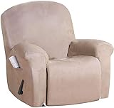 Stretch-Recliner-Abdeckung, Wildleder-Plüsch weiche große Sessel-Slipcover wasserdichte rutschfeste Recliner-Stuhlabdeckung for Haustierkinder (Color : Khaki, Size : Recliner)