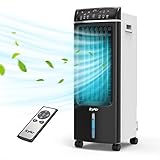 Mobile Klimagerät, Luftkühler mit Luftreinigung, 4 in 1 Ventilator mit Luftbefeuchtung und Fernbedienung, 550m³/ h, 65 Watt, Oszillation, 1-7h Timer für kühle Sommertage