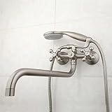 VACSAX Badewannenarmatur Mit Handbrause, WandmontageMessing Wannenarmaturen, Doppelt Kreuz Griff 36cm Lange Nase Wasser Auslass, Duscharmatur, mit Dusche Mischbatterie Set,Brushed nickel