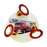 Elobra Wandlampe Kinderzimmer 'Kinderlampe Feuerwehr' | Hochwertige Deckenlampe für Jungen aus Holz - mit Feuerwehr Motiv, 30 x 30 x 18 cm, Rot/Bunt