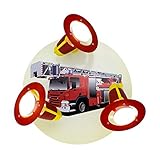 Elobra Wandlampe Kinderzimmer 'Kinderlampe Feuerwehr' | Hochwertige Deckenlampe für Jungen aus Holz - mit Feuerwehr Motiv, 30 x 30 x 18 cm, Rot/Bunt