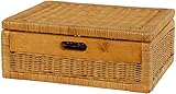 Flacher Korb mit Deckel Rattan geflochten Farbe Honig, Regalkorb, Schrankkorb