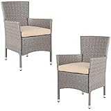 Casaria Polyrattan Gartenstühle 2er Set Stapelbar 7cm Auflagen 160kg Belastbarkeit Armlehne Wetterfest Terrasse Balkon Sessel Stühle Stapelstuhl Beige