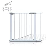 Ikodm Treppenschutzgitter Türschutzgitter Kindergitter Absperrgitter, Gitter Haustier | Ohne Bohren 90° Stop, Schließt automatisch, Weiß, Größe: 76 * 89-96 * 6 cm
