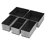 SONGMICS Aufbewahrungsboxen für Unterwäsche, 6er Set, Schubladen-Organizer, Stoffboxen, Aufbewahrungskörbe, Vliesstoff in Leinenoptik, Socken, Krawatten, Schals, schwarz