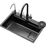 Küchenspülen Restaurantspüle Aus Edelstahl Einzelbeckenspüle Mit Großem Fassungsvermögen Haushaltsspüle Küchenarbeitsplatten-Geschirrspülbecken Mit Tassenspüler (Color : Schwarz, S : 80 * 50 * 22cm)