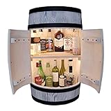 Holzfass mit Tür LED Fass Bar weiß XL Holzregal - Handmade Vintage Weinregal Flaschenregal für 40 Flaschen Whiskyständer Vintage rustikale Holzbar - Bartisch - Minibar