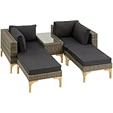 tectake Rattan Lounge, 5-teiliges Gartenmöbel Set, frei kombinierbar, Alu Polyrattan Sitzgruppe mit Ecksessel Hocker Tisch, Sofagarnitur für Garten Terrasse Balkon, inkl Sitz- und Rückenkissen (Natur)