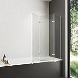 Meykoers Duschabtrennung 120x140 cm Duschwand für Badewanne, 3-teilig faltbar Badewannenaufsatz mit 6mm Nano Easy Clean Glas