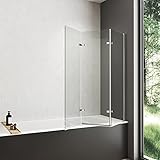 Meykoers Duschabtrennung 130x140 cm Duschwand für Badewanne, 3-teilig faltbar Badewannenaufsatz mit 6mm Nano Easy Clean Glas