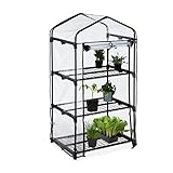 Relaxdays Gewächshaus Balkon, 3 Ebenen, HxBxT: 127 x 68 x 49 cm, PVC & Stahl, Foliengewächshaus, transparent/ schwarz