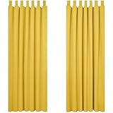 Deconovo Blickdichte Gardinen Lärmschutzvorhang Schlaufen Thermo Vorhang Winter, 220x140 cm(HöhexBreite), Senfgelb, 2er Set