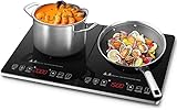 AMZCHEF induktionskochfeld 2 platten,Doppel-induktionskochplatte mit unabhängiger Steuerung, 10 Temperaturstufen, mehrere Leistungsstufen, 3500W, 3-Stunden-Timer, Sicherheitssperre