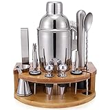 Cocktail Shaker Set mit Ständer, 750ML 12 Teiliges Professionelles Cocktail Set zum Mixen von Getränken, Geschenken für Männer, Papa, Frauen, Cocktailliebhaber, Barkeeper Set für die Hausbar Party