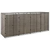 RAUGAJ Vierfach-Mülltonnen, Grau, 274 x 80 x 117 cm, Polyrattan, Artikelfarbe: Grau