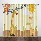 Schattierung Vorhänge 2Er Set 3D Giraffe Tier AFFE Gelb Druck Isolierung Schalldichte Kinder Gardinen Blickdicht Mit Ösen Vorhang Fenster Für Wohnzimmer Schlafzimmer Balkon 170(B) X200(H) cm